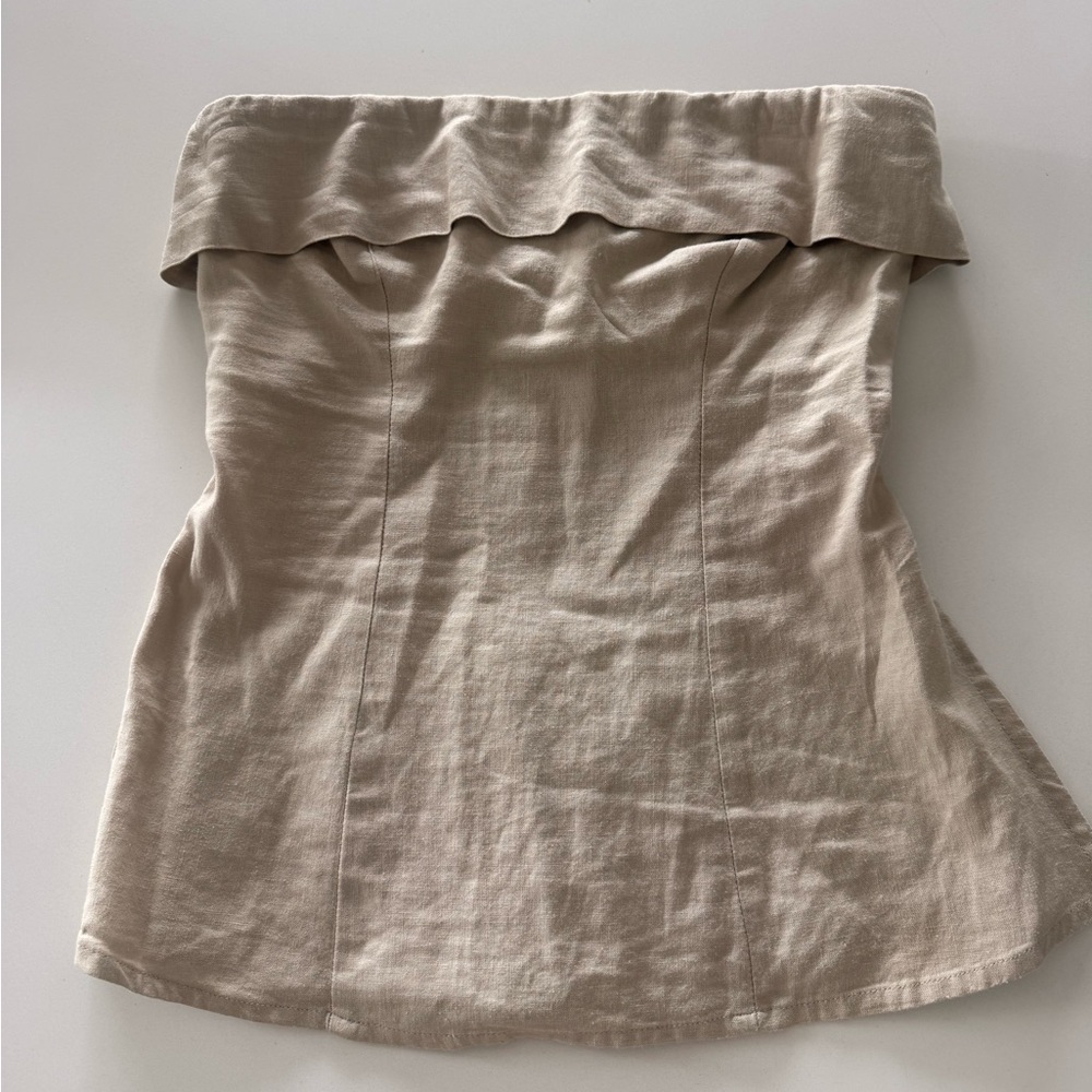 Strapless Linen-Blend Tube Top in Light Taupe